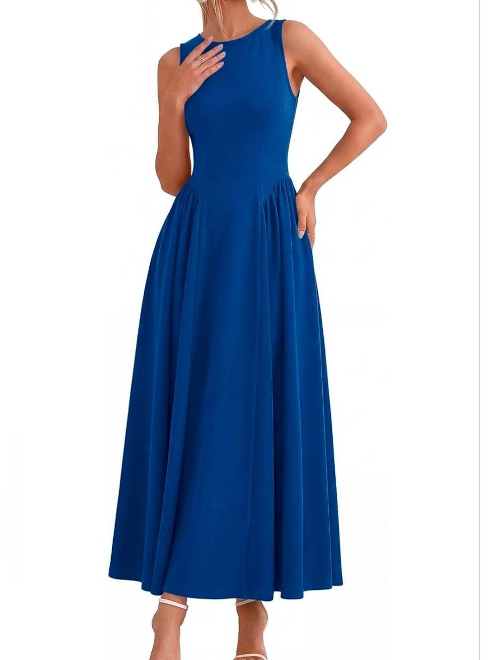 Elegant Sleeveless Blue Maxi Dress